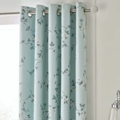 Edith Duck Egg Floral Blackout Eyelet Curtains -Curtain Series 30646311