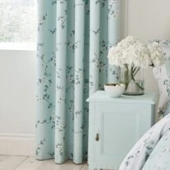 Edith Duck Egg Floral Blackout Eyelet Curtains -Curtain Series 30646311 alt03