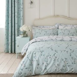 Edith Duck Egg Floral Blackout Eyelet Curtains -Curtain Series 30646312 alt01