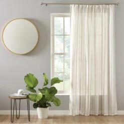 Boucle Stripe Tape Top Single Voile Panel 31 Boucle Stripe Tape Top Single Voile Panel -Curtain Series 30672856 alt01