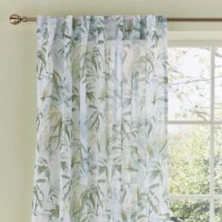 Tropical Leaf Hidden Tab Top Single Voile Panel -Curtain Series 30676514