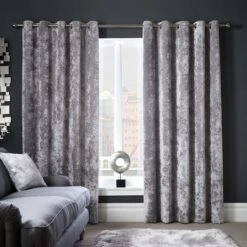 Crushed Velour Silver Eyelet Curtains -Curtain Series 30678201 alt01