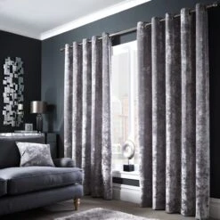 Crushed Velour Silver Eyelet Curtains -Curtain Series 30678201 alt03