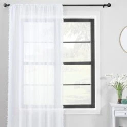 Textured Pom Pom Slot Top Single Voile Panel -Curtain Series 30687369 alt01