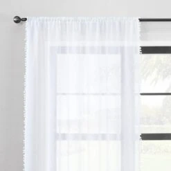 Textured Pom Pom Slot Top Single Voile Panel -Curtain Series 30687370
