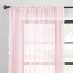 Textured Pom Pom Slot Top Single Voile Panel -Curtain Series 30687381