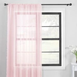 Textured Pom Pom Slot Top Single Voile Panel -Curtain Series 30687381 alt01