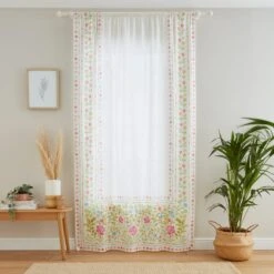 Cotton Bordered Tile Print Slot Top Voile Panel -Curtain Series 30760163 alt04