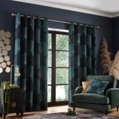Chenille Oriental Fan Eyelet Curtains -Curtain Series 30768889 alt01