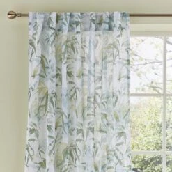 Tropical Leaf Hidden Tab Top Single Voile Panel -Curtain Series 30831716