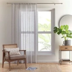 Mia Striped Slot Top Voile Panel 29 Mia Striped Slot Top Voile Panel -Curtain Series 30876178 alt01