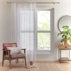 Mia Striped Slot Top Voile Panel 38 Mia Striped Slot Top Voile Panel -Curtain Series 30879442 alt01