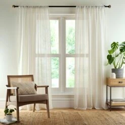 Lucia Stripe Natural Slot Top Voile Pair 21 Lucia Stripe Natural Slot Top Voile Pair -Curtain Series 30904040 alt01